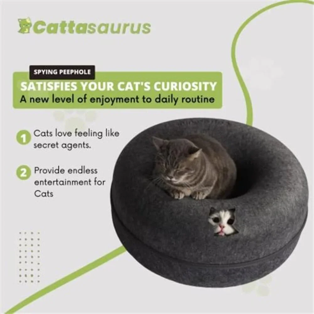 Large Cat Cave Tunnel Bed Donut Hideaway Scratch Felt Dark Gray